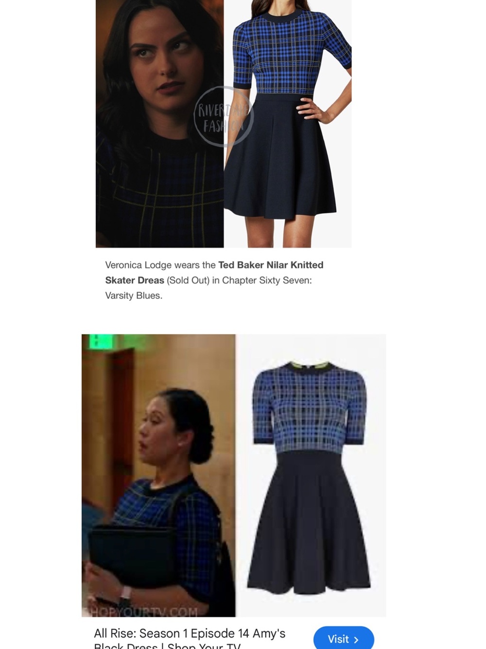 Ted Baker Nilar Knitted Check Skater Dress, Blue Size 6(Ted 2) - Picture 5 of 16